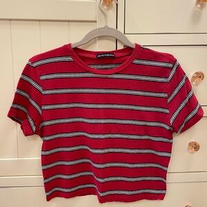 Brandy Melville red and blue one size striped cropped t-shirt